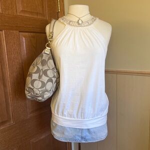 White Beaded Halter Top